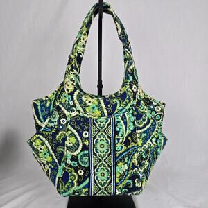 Vera Bradley Rhythm & Blues Tote Paisley Green & Blue Quilted Shoulder Straps